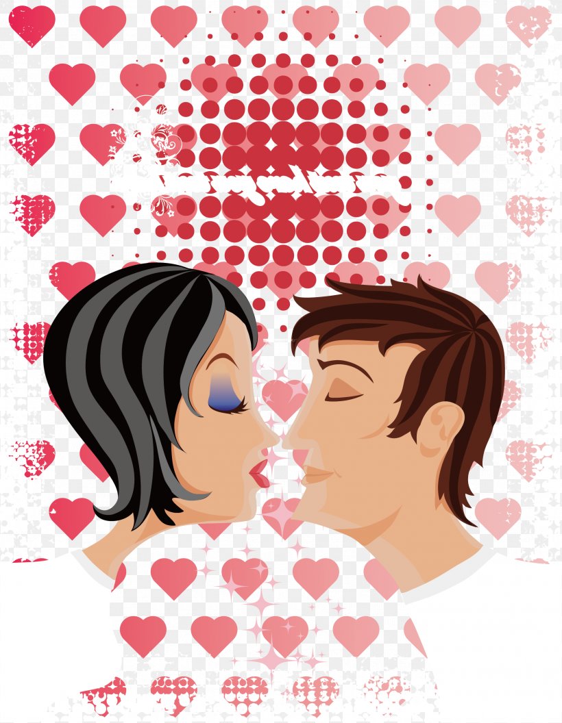 Love Kiss Illustration, PNG, 1915x2467px, Watercolor, Cartoon, Flower, Frame, Heart Download Free