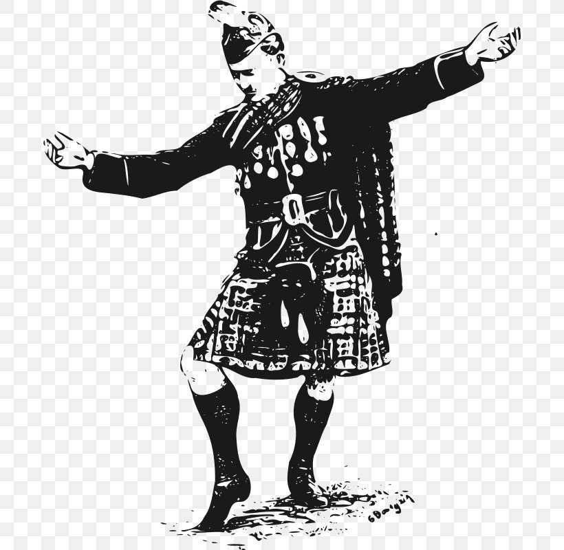 Scottish Highlands Scottish Highland Dance T-shirt Clip Art, PNG, 694x800px, Scottish Highlands, Art, Black And White, Clothing, Costume Download Free