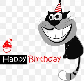 Vector Cartoon Cat With Ice Cream - Happy Birthday To You Greeting Card Wish Smile PNG