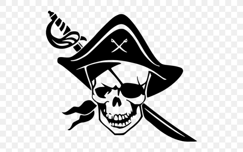 Skull And Crossbones Piracy Jolly Roger Clip Art, PNG, 512x512px, Skull, Artwork, Black And White, Bone, Decal Download Free