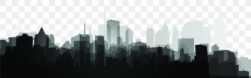 Black And White Skyline Silhouette Skyscraper, PNG, 2438x763px, Black And White, Art, Black, Building, City Download Free