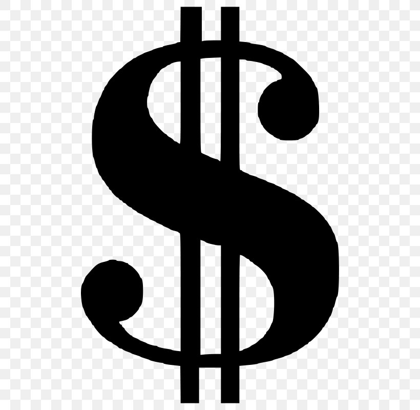 Dollar Sign Currency Symbol United States Dollar Clip Art, PNG, 800x800px, Dollar Sign, Black And White, Currency, Currency Symbol, Dollar Download Free