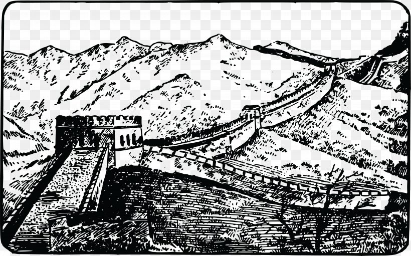 Great Wall Of China Monument Drawing Clip Art, PNG, 4000x2495px, Great Wall Of China, Black And White, China, Drawing, Great Wall Download Free