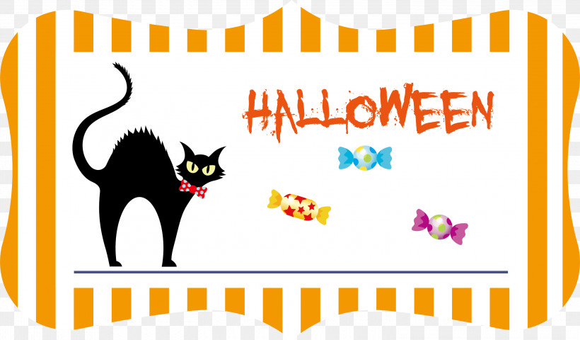 Happy Halloween Halloween, PNG, 3000x1758px, Happy Halloween, Cartoon, Cat, Catlike, Halloween Download Free