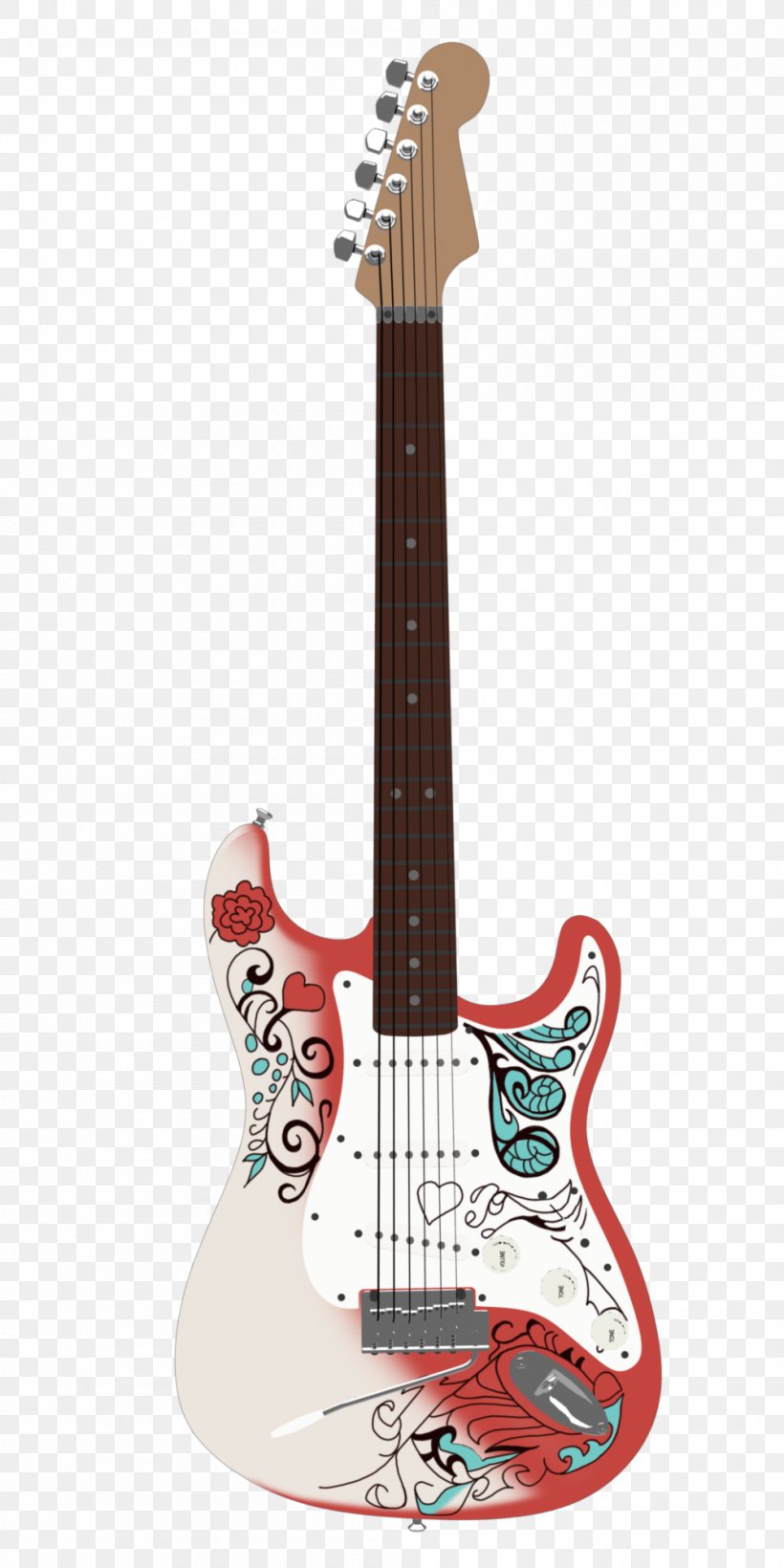 Bass Guitar Acoustic-electric Guitar Strata Red, PNG, 1000x2000px, Watercolor, Cartoon, Flower, Frame, Heart Download Free
