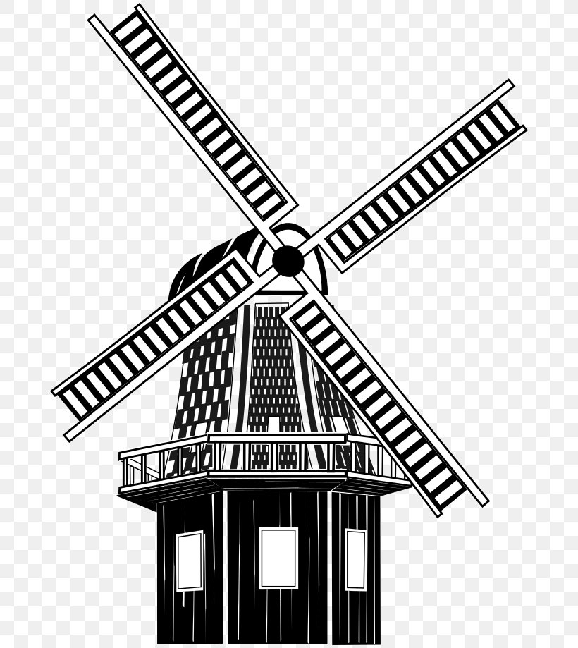 Windmill Wind Turbine Clip Art, PNG, 686x919px, Windmill, Black And White, Building, Drawing, Facade Download Free