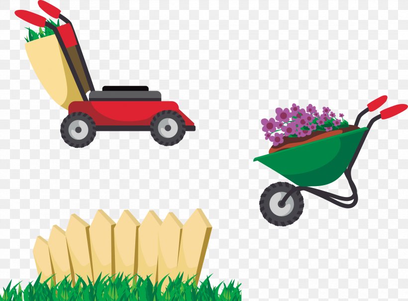 Garden Tool Gardening Cartoon, PNG, 3338x2465px, Garden Tool, Cart, Cartoon, Container Garden, Fence Download Free