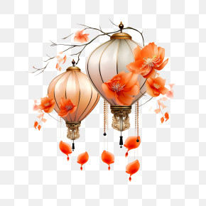 Chinese Lantern - Decorative Lanterns With Flowers PNG