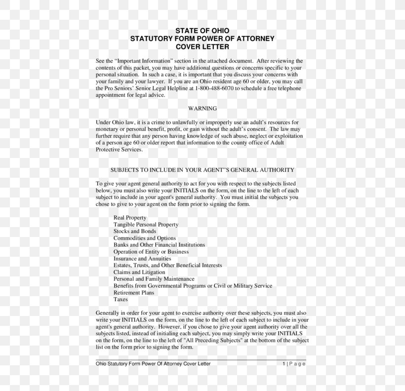 Ohio Power Of Attorney Statute Form Law, PNG, 612x792px, Ohio, Area, Document, Form, Information Download Free