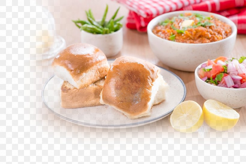 Pav Bhaji Vada Pav Full Breakfast Vegetarian Cuisine, PNG, 854x570px, Pav Bhaji, Bakery, Bhaji, Bread, Breakfast Download Free
