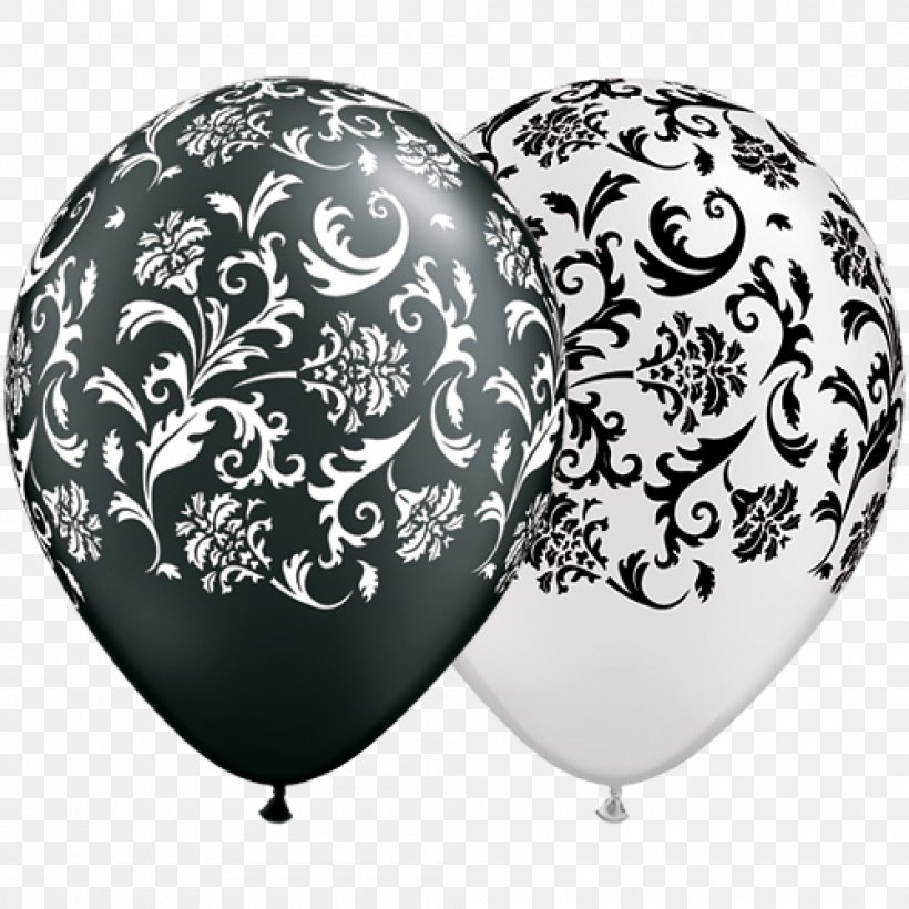 Balloon Damask White Paper Party, PNG, 1000x1000px, Balloon, Baby Shower, Birthday, Black, Black And White Download Free