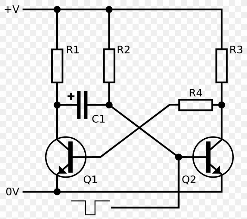 Astabil Multivibrator Monostable Transistor Electronic Circuit, PNG, 1158x1024px, Multivibrator, Area, Astabil Multivibrator, Black And White, Capacitor Download Free