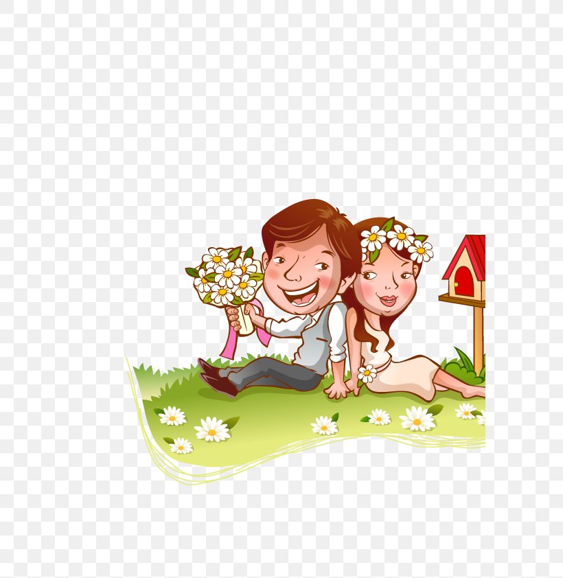 Cartoon Newlywed Marriage Illustration, PNG, 595x842px, Cartoon, Art, Couple, Drawing, Fictional Character Download Free
