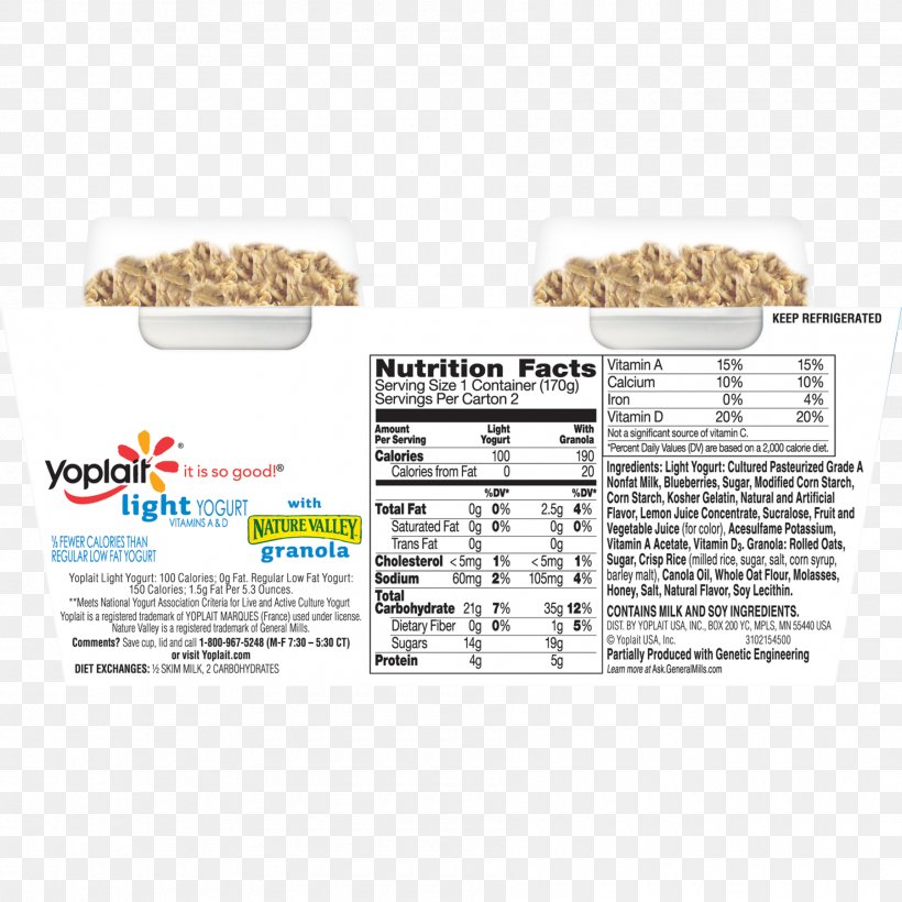 Yoplait Light Yogurt With Granola Yoghurt Nutrition Facts Label, PNG, 1800x1800px, Yoplait, Dairy Products, Food, Granola, Greek Yogurt Download Free