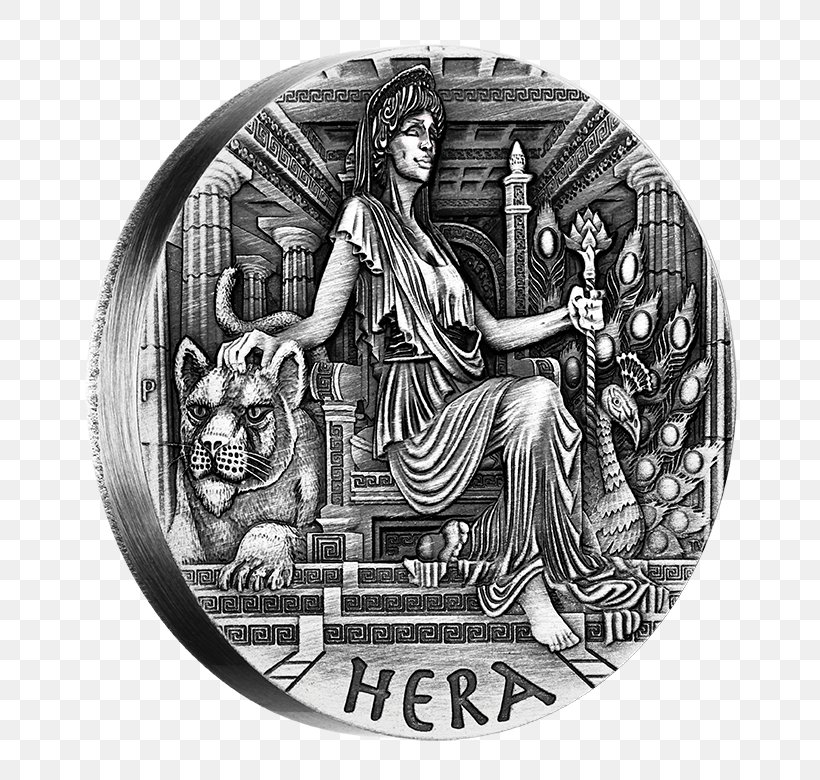 Hera Mount Olympus Silver Goddess Coin, PNG, 735x780px, Hera, Aphrodite, Black And White, Coin, Currency Download Free