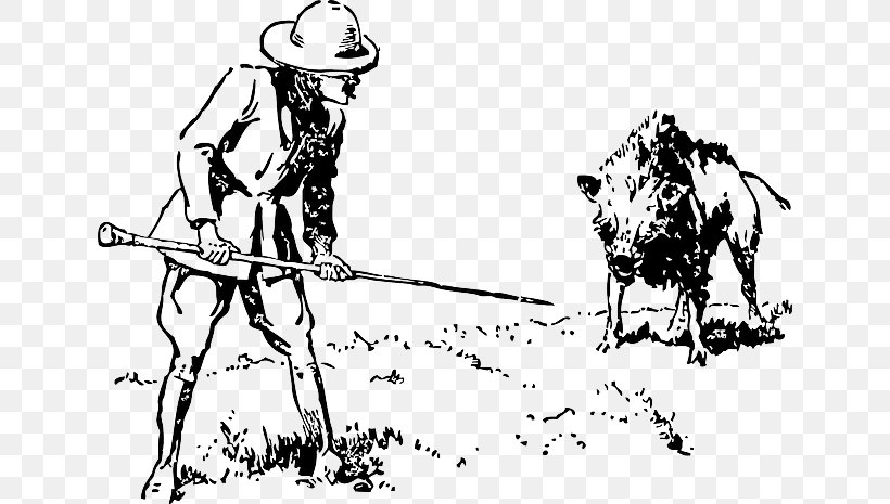 Boar Hunting Clip Art, PNG, 640x465px, Hunting, Art, Artwork, Black And White, Boar Hunting Download Free