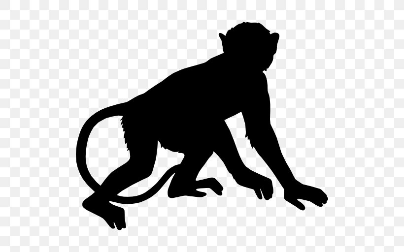 Silhouette Monkey Ape Clip Art, PNG, 512x512px, Silhouette, Ape, Big Cats, Black, Black And White Download Free