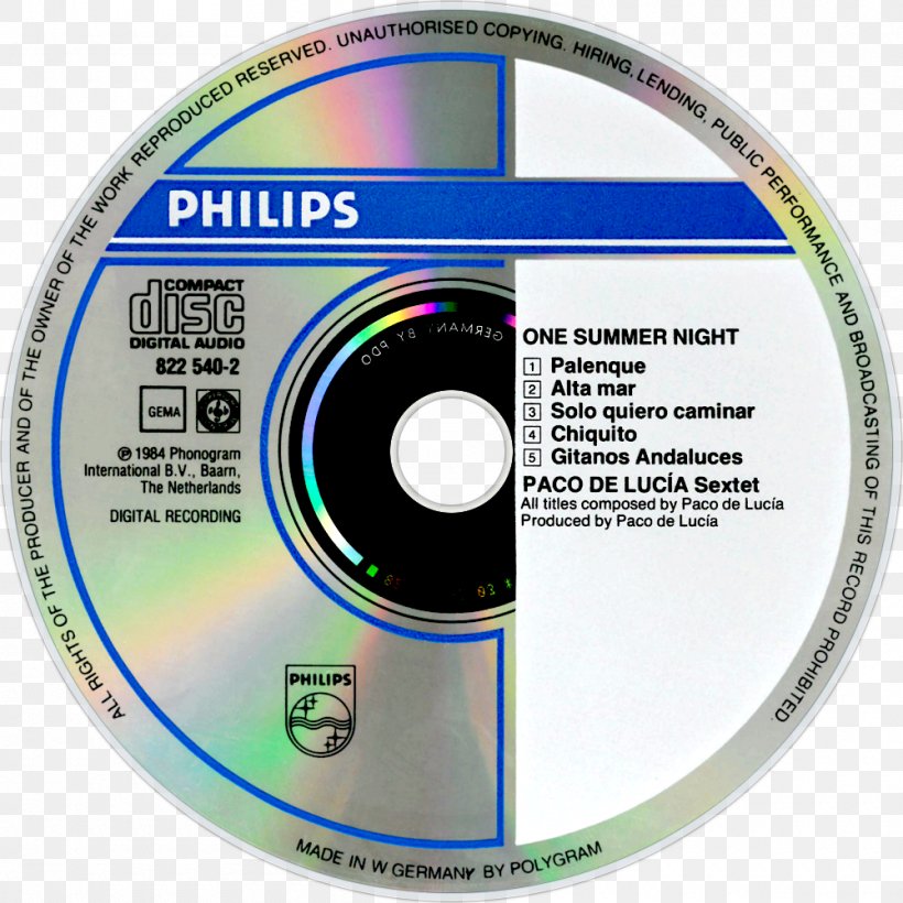 Compact Disc Live... One Summer Night Paco De Lucía Sextet Solo Quiero Caminar Sound Recording And Reproduction, PNG, 1000x1000px, Compact Disc, Brand, Data Storage Device, Digital Recording, Disk Image Download Free