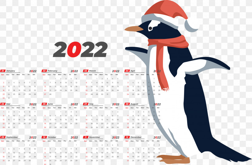 Printable 2022 Calendar 2022 Calendar Printable, PNG, 3000x1972px, Penguins, Birds, Cartoon, Drawing, Emperor Penguin Download Free