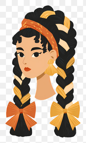 Braided Hair With Bows - Stylish Braided Hair With Accessories PNG