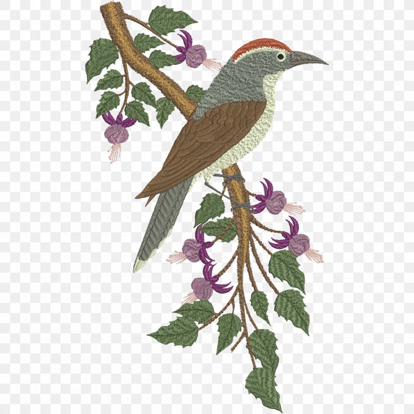 Bird Parrot Machine Embroidery Pattern, PNG, 1000x1000px, Bird, Australian Magpie, Beak, Branch, Cuculiformes Download Free