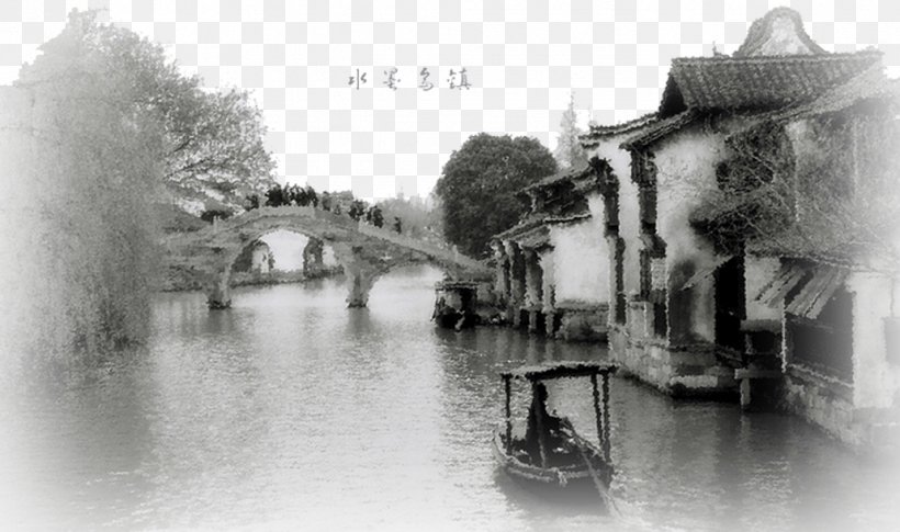 Wuzhen Jiangnan Tourism Ink Wash Painting, PNG, 1031x610px, Wuzhen, Black And White, Chinese Painting, Ink, Ink Wash Painting Download Free