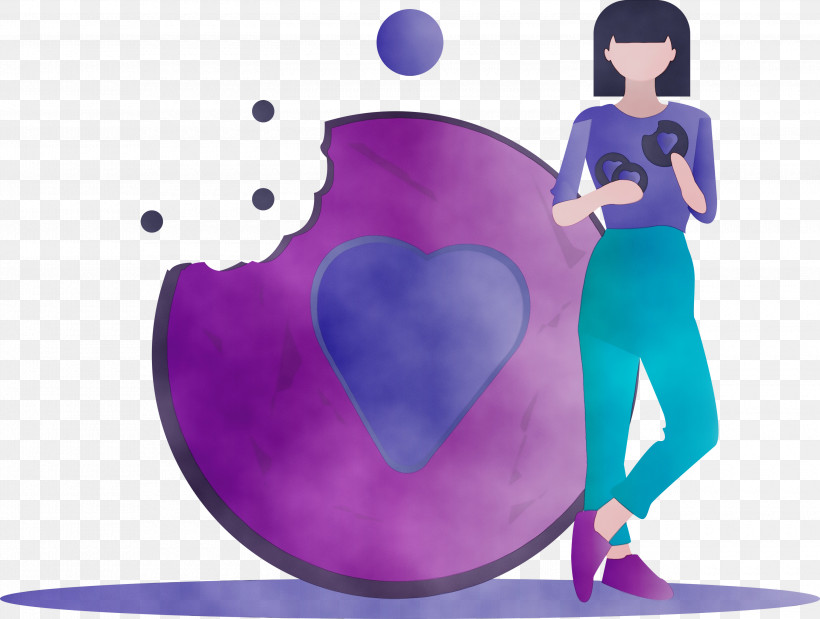Purple Violet Cartoon Heart Love, PNG, 3000x2267px, Cookie, Animation, Cartoon, Girl, Heart Download Free