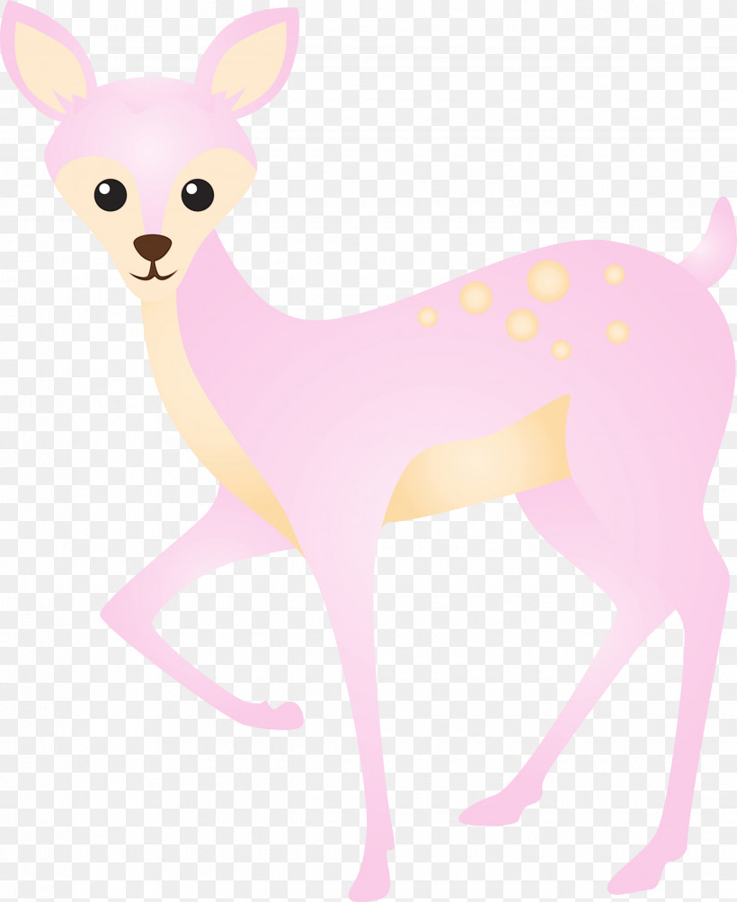 Pink Deer Animal Figure Tail Fawn, PNG, 2450x3000px, Watercolor Deer, Animal Figure, Deer, Fawn, Paint Download Free