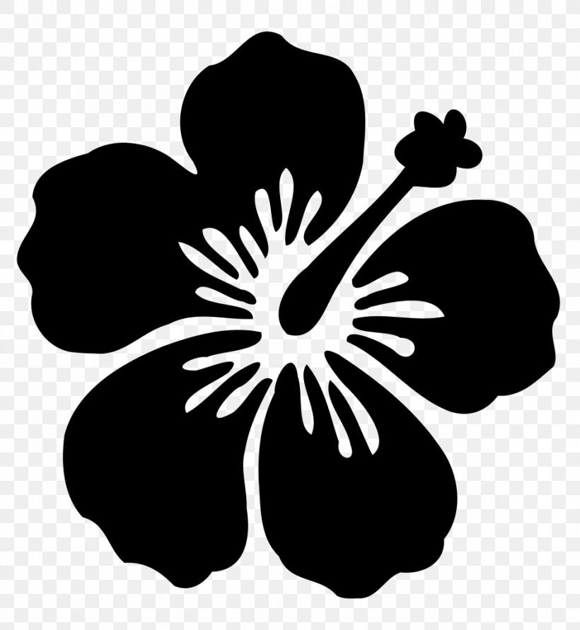 Hawaiian Hibiscus Silhouette Flower, PNG, 942x1024px, Hawaii, Black And White, Decal, Drawing, Flora Download Free