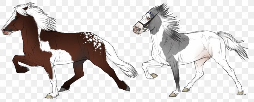 Mustang Icelandic Horse Pony Foal Stallion, PNG, 900x363px, Mustang, Ambling Gait, Animal Figure, Artwork, Black And White Download Free