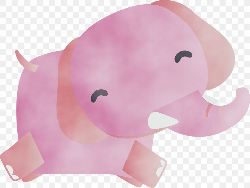Elephant, PNG, 3000x2263px, Watercolor, Elephant, Paint, Pink, Snout Download Free