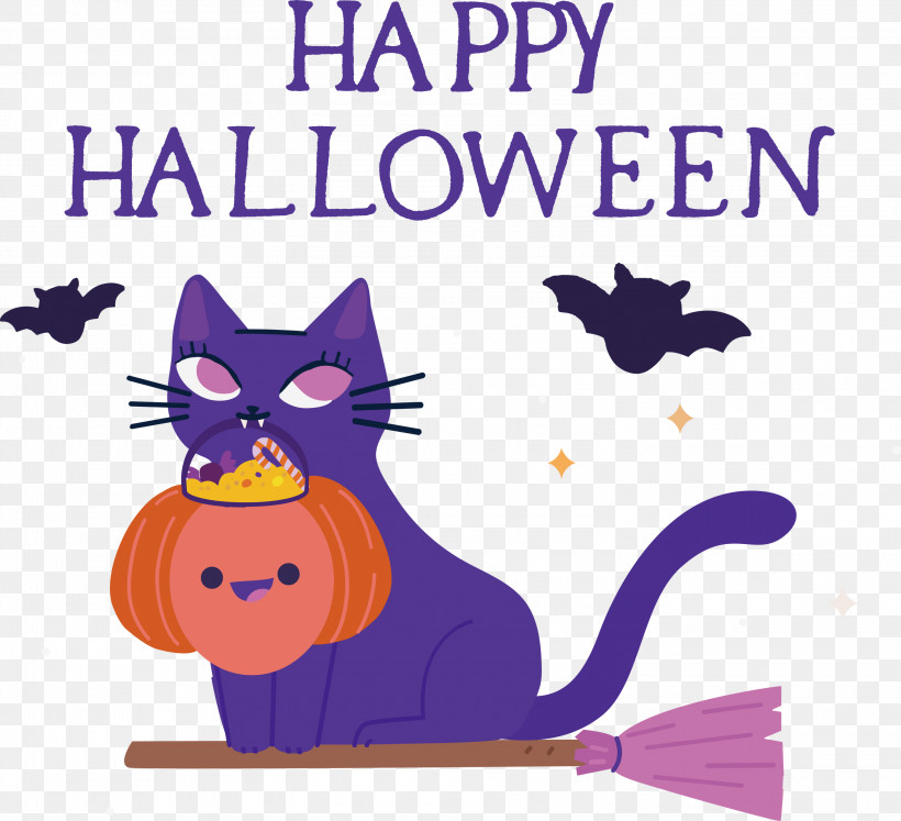 Happy Halloween, PNG, 3000x2736px, Happy Halloween, Beak, Cartoon, Cat, Catlike Download Free