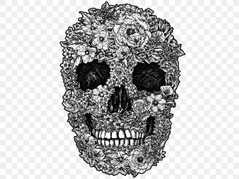 Calavera Skull Flower Vector Graphics Stock Photography, PNG, 950x713px, Calavera, Black And White, Bone, Drawing, Floral Design Download Free