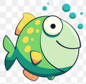 Kawaii Fish - Happy Green Cartoon Fish PNG