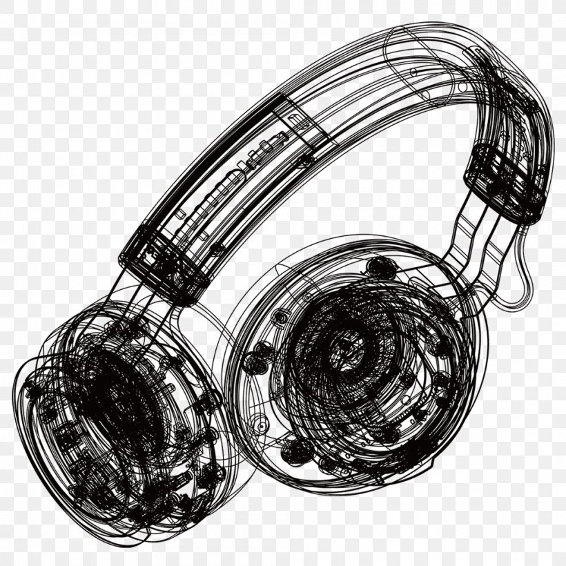Headphones Product Design Illustration Headset, PNG, 1000x1000px, Headphones, Audio, Audio Equipment, Black And White, Computer Software Download Free