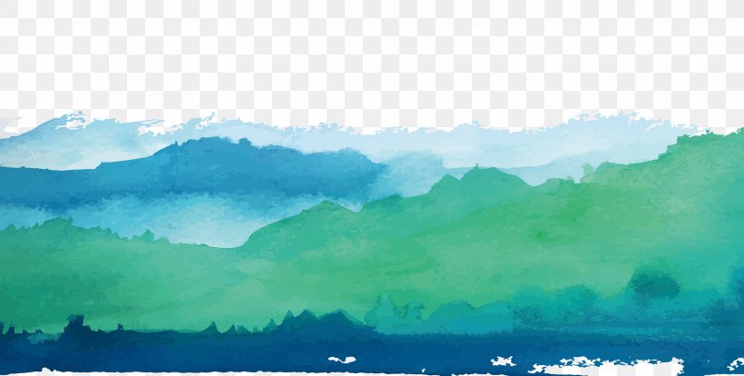 Watercolor Landscape Watercolor Painting Green Shan Shui, PNG, 3528x1784px, Watercolor Landscape, Blue, Cloud, Color, Daytime Download Free