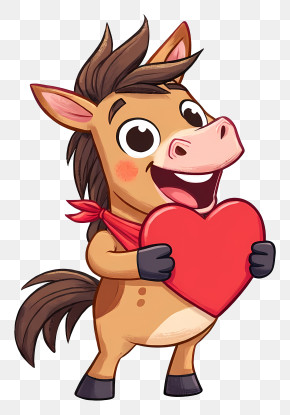 Cartoon Horse - Happy Horse Holding Heart Mascot PNG