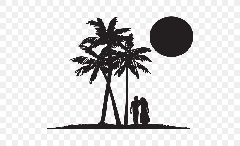 Palm Trees Silhouette Clip Art Image, PNG, 500x500px, Palm Trees, Arecales, Blackandwhite, Branch, Coconut Download Free
