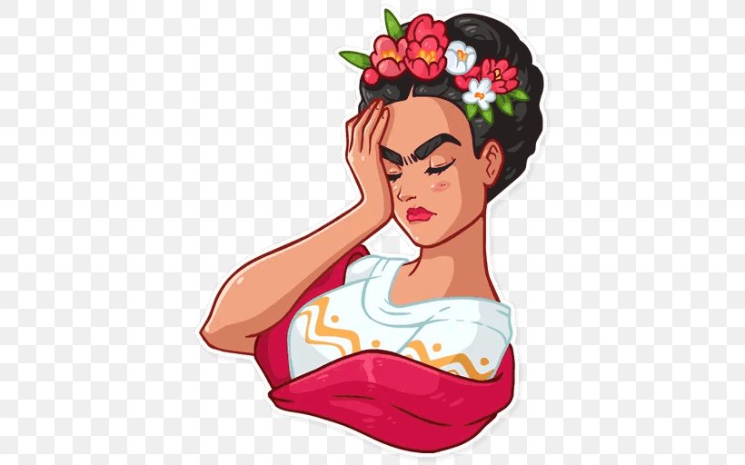 Frida Kahlo Telegram Sticker VKontakte Clip Art, PNG, 512x512px, Watercolor, Cartoon, Flower, Frame, Heart Download Free