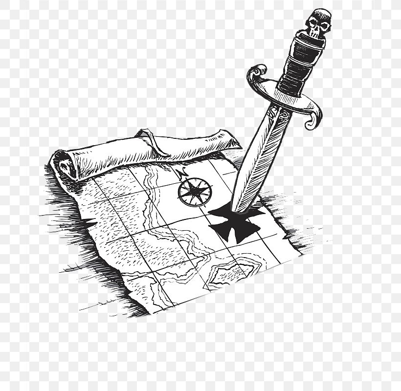 Piracy Treasure Map Drawing Illustration, PNG, 712x800px, Piracy, Art, Artwork, Black And White, Buried Treasure Download Free
