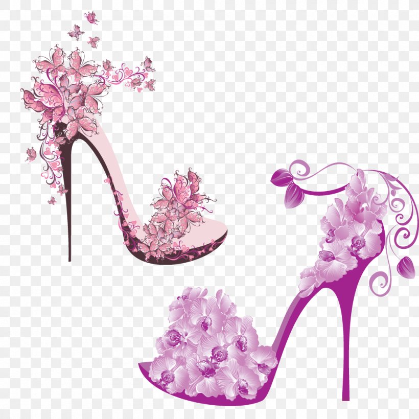 High-heeled Footwear Tattoo Shoe Stiletto Heel, PNG, 1000x1000px, Highheeled Footwear, Abziehtattoo, Blossom, Body Art, Cherry Blossom Download Free