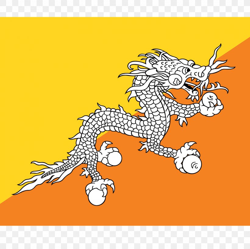Flag Of Bhutan National Flag Flags Of Asia, PNG, 1600x1600px, Bhutan, Animal Figure, Area, Art, Cartoon Download Free