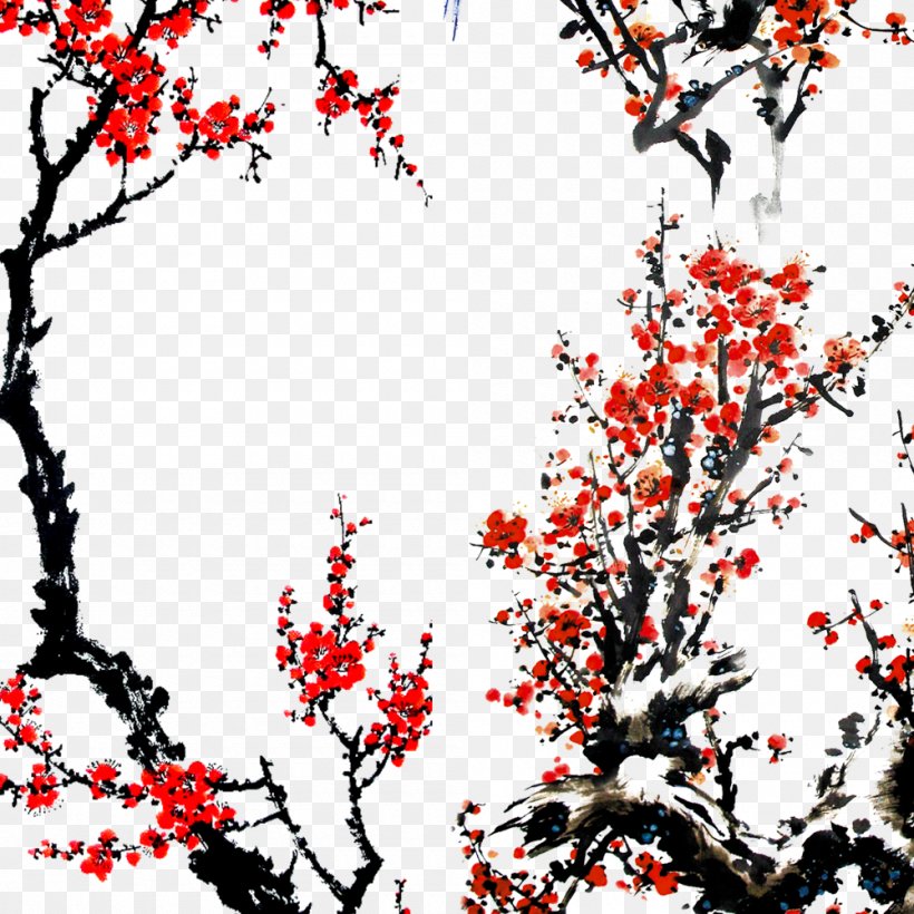 Plum Blossom Preview, PNG, 1000x1000px, Plum, Art, Black And White, Blossom, Branch Download Free