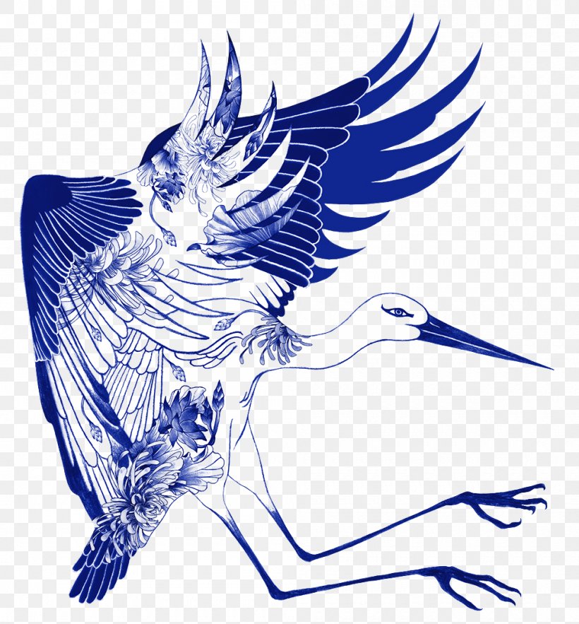 Crane Blue And White Pottery Clip Art, PNG, 1000x1078px, Crane, Art, Artwork, Beak, Bird Download Free