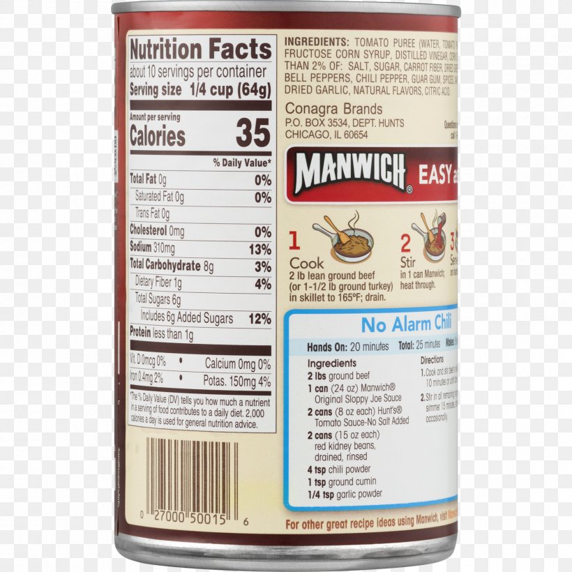 Sloppy Joe Manwich Ingredient Sauce Nutrition Facts Label, PNG, 1800x1800px, Sloppy Joe, Calorie, Carbohydrate, Ingredient, Label Download Free