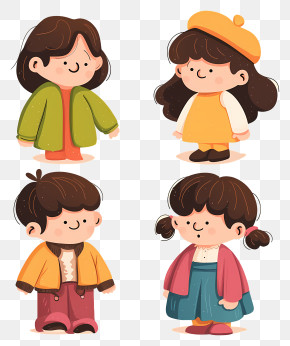 Group Of Children - Cartoon Children In Colorful Outfits PNG