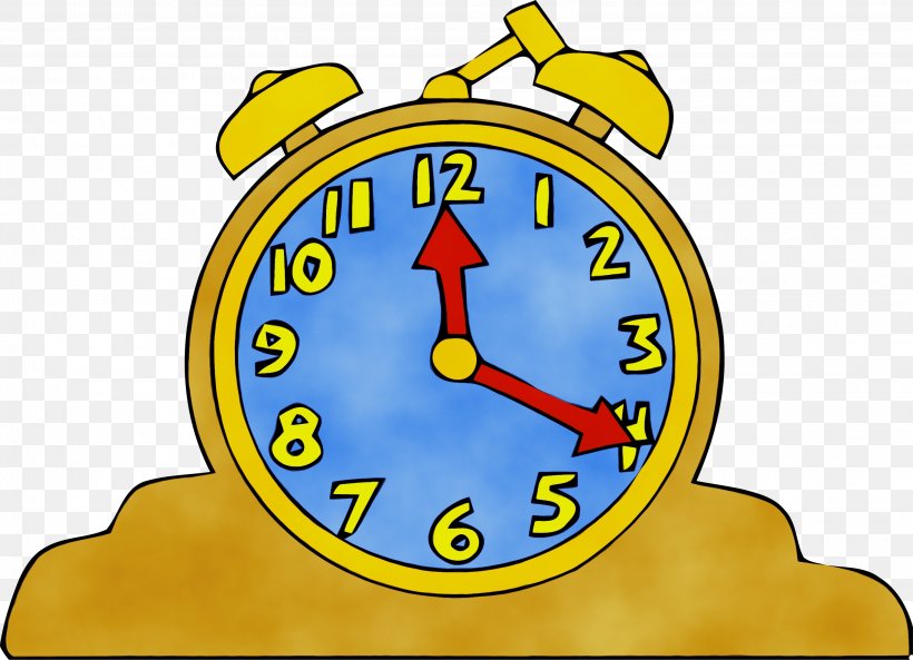 Yellow Clock Alarm Clock Cartoon Circle, PNG, 3000x2173px, Watercolor, Alarm Clock, Cartoon, Clock, Number Download Free