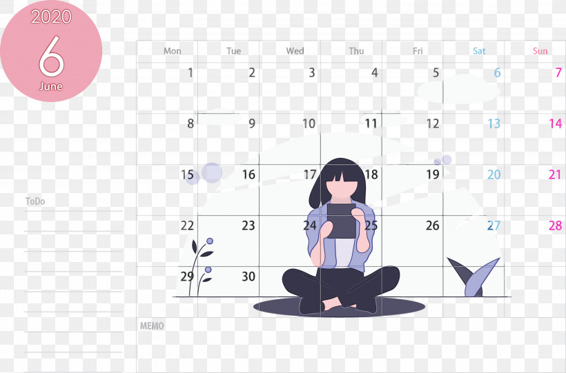 Text Sitting Pink Cartoon Line, PNG, 3000x1982px, 2020 Calendar, June 2020 Calendar, Cartoon, Diagram, Line Download Free