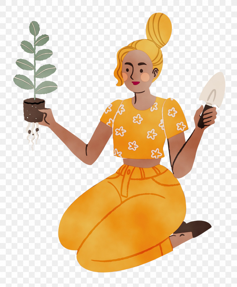 Yellow, PNG, 2066x2500px, Planting, Garden, Lady, Paint, Watercolor Download Free