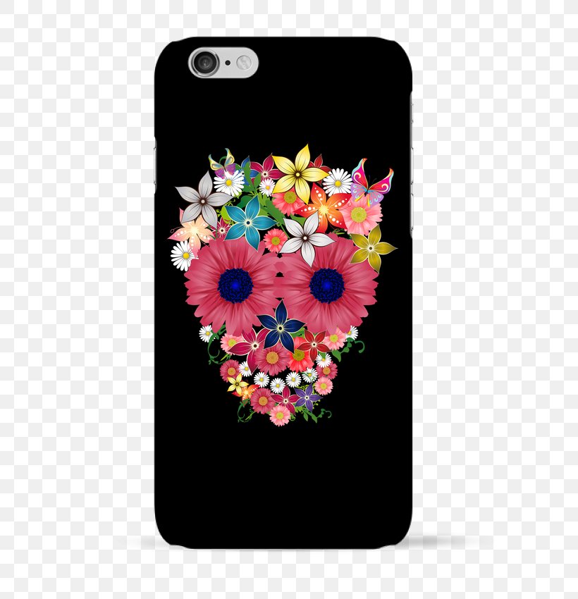 IPhone 6 Skull Calavera Floral Design T-shirt, PNG, 690x850px, Iphone 6, Calavera, Chrysanths, Cut Flowers, Face Download Free